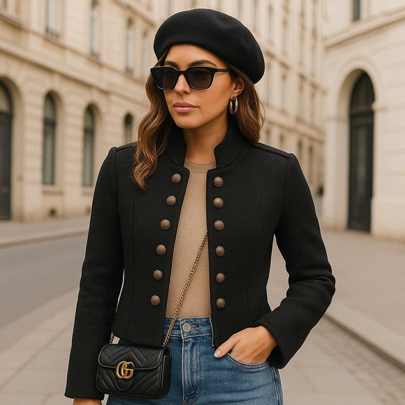 Guess Los Angeles Boiled Wool Military Coat XS Black - Picture 1 of 12